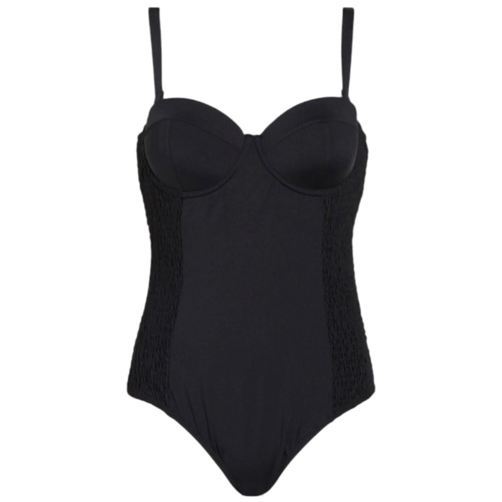 Betsey Johnson Swimsuit One Piece Black Underwire Smocked Corset NEW TAGS Small